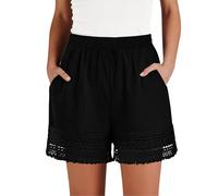 Short Femme Ete éLastique Taille Haute DéContractéE Large Boheme Dentelle Ourlet avec Cordon