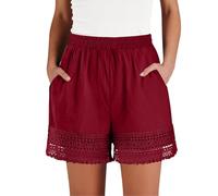 Short Femme Ete éLastique Taille Haute DéContractéE Large Boheme Dentelle Ourlet avec Cordon