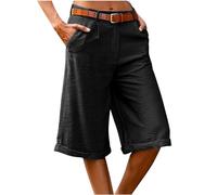 Short Femme ete Fluide en Lin Chic Shorts et Bermudas Longueur Genou Jambe Large Élastique Offre de Printemps Été Pantalon Court de Randonnée Jogging avec Poches Vetements Mode Pantacourt Pas Cher