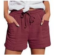 Short Femme Ete Leger Chic Mode Gaze De Coton Lin Décontracté Bermuda Shorts Elastique Taille Haute Ample Plage Sport Running Vetement Jogging Pantalon Court S-XXL