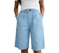 Short Femme Ete Lin Coton De Sport Tenue Pole Dance Été Bermuda Chic Fluide Ample Leger Élastique Shorts Plage Running Randonnée Jogging Pantalon Court avec Poches en Et Blanc Legging pour Bleu-01 S