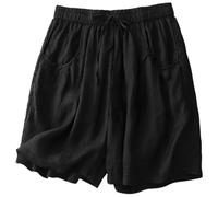 Short Femme Ete Lin Coton Legging De Plage Fluide Shorts Taille Haute Elastique avec Poches Bermuda Tenue Sport Hi Waist Cotton Knicker a-Le noir-01 3XL