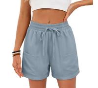 Short Femme Été, Taille Haute Élastique Cordon Serrage, Coupe Droite Large, Poches, Tissu Léger Respirant, Look Sport Chic, Polyvalent Fitness Plage Outdoor Quotidien