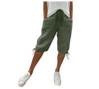 Short Femme Grande Taille Coton Lin Shorts Et Bermudas Unie Ample Elastique Leger Bermuda Short Sport Femme avec Poche Pantalon Fluide Femmes éTé Coton Lin Court Pantacourt pour Voyages Plage