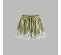 Short femme petite vert, mode printemps/été, nouveau style vintage romantique, patchwork en dentelle, jambes larges, effet amincissant Petite XXS,Petite XS,Petite S,Petite M,Petite LPlantesTissu tissé