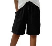 Short Femme Short Coton Lin Sport Femme Chic Large Fluide Shorts et Bermudas Grande Taille Élastique Casual Shorts avec Poches Femmes Soldes D'Été Vetement Mode Tendance 2025 Pantalon Court Pas Cher