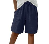 Short Femme Short Coton Lin Sport Femme Chic Large Fluide Shorts et Bermudas Grande Taille Élastique Casual Shorts avec Poches Femmes Soldes D'Été Vetement Mode Tendance 2025 Pantalon Court Pas Cher