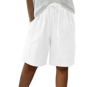 Short Femme Short Coton Lin Sport Femme Chic Large Fluide Shorts et Bermudas Grande Taille Élastique Casual Shorts avec Poches Femmes Soldes D'Été Vetement Mode Tendance 2025 Pantalon Court Pas Cher