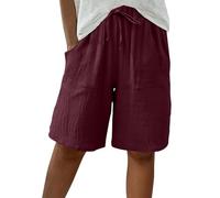 Short Femme Short Coton Lin Sport Femme Chic Large Fluide Shorts et Bermudas Grande Taille Élastique Casual Shorts avec Poches Femmes Soldes D'Été Vetement Mode Tendance 2025 Pantalon Court Pas Cher