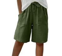Short Femme Short Coton Lin Sport Femme Chic Large Fluide Shorts et Bermudas Grande Taille Élastique Casual Shorts avec Poches Femmes Soldes D'Été Vetement Mode Tendance 2025 Pantalon Court Pas Cher