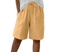 Short Femme Short Coton Lin Sport Femme Chic Large Fluide Shorts et Bermudas Grande Taille Élastique Casual Shorts avec Poches Femmes Soldes D'Été Vetement Mode Tendance 2025 Pantalon Court Pas Cher