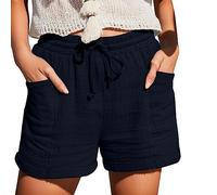 Short Femme, Short Lin Coton Sport Femme Ete Chic Large Fluide Shorts, Shorts et Bermudas Grande Taille Élastique Ample avec Poches Casual Randonnée Jogging Pantalon Court Pas Cher, S-5XL