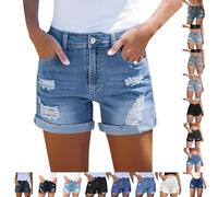 Short Femmes Eté Bermuda en Jean Femme Souple Ronde Trousers Court Pantalon Beach Workout Ample Élastique Lady's Ete Vetement High Waisted Ladies Oversize Robe avec Poches