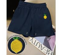 Short fendu sur le côté avec broderie de citron, bleu marine, best-seller pour femmes L,M,S,XL,XSFruits & légumesÉtoffe