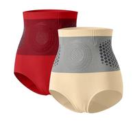 Short gainant 4 en 1 pour femme - Microparticules thermogéniques - Pour brûler les graisses - Taille haute - Contrôle du ventre - Respirant, 2 pièces - 2 - beige, rouge, S