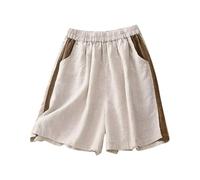Short Gainant Femme, Confortable et contrasté en Lin pour, Pantalon Ample et décontracté à Cinq Points, Jambes Larges et élastiques, Nouvelle été 2025 (Beige, XXL)