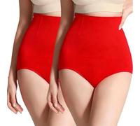 Short Gainant Taille Haute pour Femme, sous-Vêtement Invisible Gainant pour Robes et Leggings (2 Pcs Red,M-L)