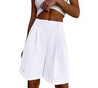 Short habillé décontracté pour femme - Jupe large - Short d'affaires court et élégant - Bermuda taille haute - Longueur genou - Short d'été confortable pour un usage quotidien, blanc, L