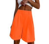 Short habillé décontracté pour femme - Jupe large - Short d'affaires court et élégant - Bermuda taille haute - Longueur genou - Short d'été confortable pour un usage quotidien, Orange, M