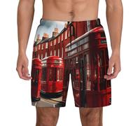 Short hawaïen rouge à séchage rapide pour homme imprimé rue de Londres Surf Plage Vacances Activité d'été, Noir/blanc, XXL