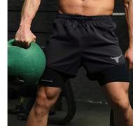 Short homme 2-en-1 à séchage rapide et double couche, respirant. Short de fitness et d'entraînement d'été mode homme avec imprimé tête de taureau et légère élasticité L,M,S,XL,XXLLettres,UnicoloreTiss