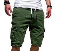 Short Homme Bermuda 3/4 Cargo Shorts avec Multi Poches Pantalon Homme Taille Élastique Boutonné Coton Court Été Pantacourt Décontracté Travail Sport
