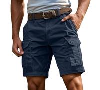 Short Homme Cargo DéContracté Coupe Ample Uni Poches Bermuda Cargo LatéRales Fonctionnelles Fermeture Bouton Passants Ceinture Port Quotidien Loisirs Voyage Short De Sport RandonnéE Casual