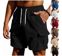 Short Homme Cargo en Velours Côtelé Bermuda Sport Décontracté avec Multi Poches Taille Élastique Cordon de Serrage Couleur Unie Mode Léger Idéal pour Plage Randonnée Outdoor