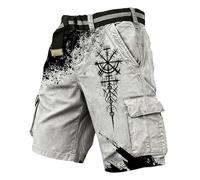 Short Homme Cargo Vikings Décontracté Coupe Ample Poches Bermuda Cargo Latérales Fonctionnelles Fermeture pour Quotidien Loisirs Voyage Short De Sport Randonnée Casual