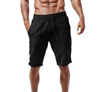 Short Homme Coton Lin- Short Running Hommes Grande Taille-Shorty Homme Taille Elastique Couleur Unie Casual d'été Droit Shorts avec Poches LéGer Et Respirant Pantalon pour De Vacances à La Plage