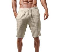 Short Homme Coton Lin- Short Running Hommes Grande Taille-Shorty Homme Taille Elastique Couleur Unie Casual d'été Droit Shorts avec Poches LéGer Et Respirant Pantalon pour De Vacances à La Plage