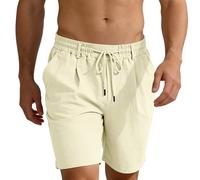 Short Homme Coton Lin Taille Elastique Pantalon Court de Loisirs Shorts d'été Léger et Aéré pour la Plage Le Yoga avec Cordon de Serrage et Poches Confortable Légère Et Respirant Grande Taille Shorts
