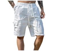 Short Homme en Coton Et Lin, Bermuda Coton Léger Douillet Homme, Ample À Taille Élastique Et Cordon De Serrage Short avec Poches Bermudas Pants Plage Shorts Et Running Outdoor Jogging
