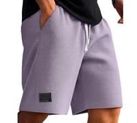 Short Homme Été Bermuda Décontracté en Maille Gaufre avec Poches Taille Élastique Ajustable Cordon de Serrage Coupe Large Respirante Shorts Et Bermudas pour Plage Loisirs Travail Jardin Sport