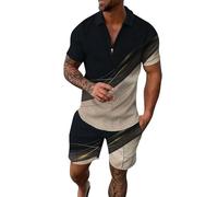 Short Homme Ete Ensemble Polo et Short pour Hommes Tenues d'Été Costume à Manches Courtes 2 Pièces Costume de Survêtement Shorts Polo Manche Courte Ensemble Décontracté Ete pour Hommes