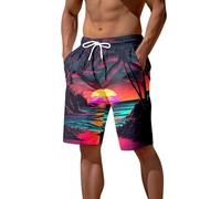 Short Homme Grande Taille, Pantalons de Plage pour Hommes avec Impression 3D Motifs paysages et couchers de Soleil pour Un Style décontracté