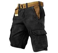Short Homme Pantalon Cargo Bermuda Grande Taille Tactique Camouflage De Travail Treillis Militaire Long Vêtements Baggy Shorts Et Bermudas avec Élastique À La Pantacourt Été,Le Noir-a,XL
