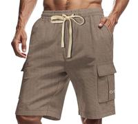 Short Homme,Short Chino Homme, décontractés pour, de Travail, Pantalons élégants et ajustés à Cinq Poches, de Plage, pour Portefeuille Serveur pour Billets (Khaki, L)