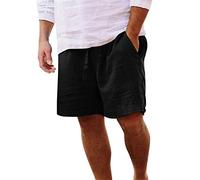 Short Homme,Short Sport, Printemps et été Pantalon décontracté Tout Couleur Unie Peinture Coton Lin Ample Grande Taille Pantalon Plage Poches Court Portefeuille Rigide (Black, L)