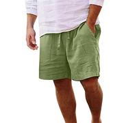 Short Homme,Short Travail Homme, Printemps et été Pantalon décontracté Tout Couleur Unie Peinture Coton Lin Ample Grande Taille Pantalon Plage Poches Court Portefeuille Rigide (Green, M)