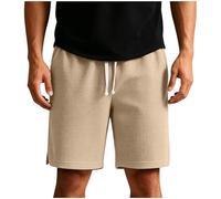 Short Homme Sport Bermuda Casual d'Été en Maille Gaufre Pantalon Court Ample Respirant avec Cordon de Serrage Taille Élastique Poches Latérales Fente Latérale Style Moderne pour Course Plage