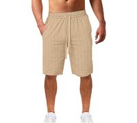 Short Homme Sport Coton Lin Respirante Bermudas Rayures Sport Shorts Homme Stretch Taille Élastique Cordon De Serrage avec Poches Pantalons Court Rayures De Survêtement Casual Ample Tendance