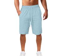 Short Homme Sport Coton Lin Respirante Bermudas Rayures Sport Shorts Homme Stretch Taille Élastique Cordon De Serrage avec Poches Pantalons Court Rayures De Survêtement Casual Ample Tendance