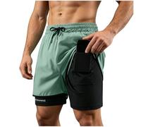 Short Homme Sport Double Couche Ceinture Élastique Cordon Ajustable Poche Intérieure pour Téléphone Portable Boucle de Serviette Séchage Rapide pour Course Gym Fitness Trail