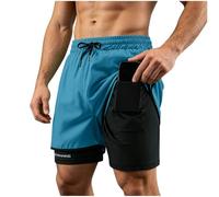 Short Homme Sport Double Couche Ceinture Élastique Cordon Ajustable Poche Intérieure pour Téléphone Portable Boucle de Serviette Séchage Rapide pour Course Gym Fitness Trail