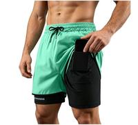 Short Homme Sport Double Couche Ceinture Élastique Cordon Ajustable Poche Intérieure pour Téléphone Portable Boucle de Serviette Séchage Rapide pour Course Gym Fitness Trail