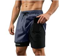 Short Homme Sport Double Couche Ceinture Élastique Cordon Ajustable Poche Intérieure pour Téléphone Portable Boucle de Serviette Séchage Rapide pour Course Gym Fitness Trail