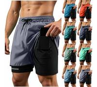 Short Homme Sport Double Couche Ceinture Élastique Cordon Ajustable Poche Intérieure pour Téléphone Portable Boucle de Serviette Séchage Rapide pour Course Gym Fitness Trail