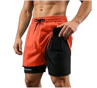 Short Homme Sport Double Couche Ceinture Élastique Cordon Ajustable Poche Intérieure pour Téléphone Portable Boucle de Serviette Séchage Rapide pour Course Gym Fitness Trail