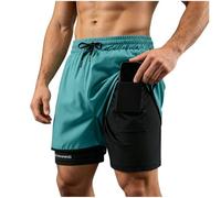 Short Homme Sport Double Couche Ceinture Élastique Cordon Ajustable Poche Intérieure pour Téléphone Portable Boucle de Serviette Séchage Rapide pour Course Gym Fitness Trail